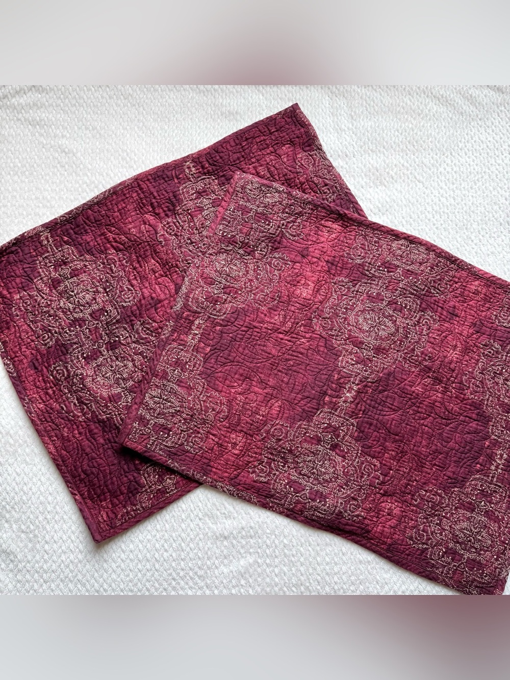 2 Shams Poetic Wanderlust Tracy Porter Gigi Damask 21”x27” Burgundy Quilted Boho